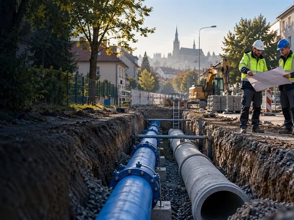 Nový vodovod a kanalizace na okraji města (1)